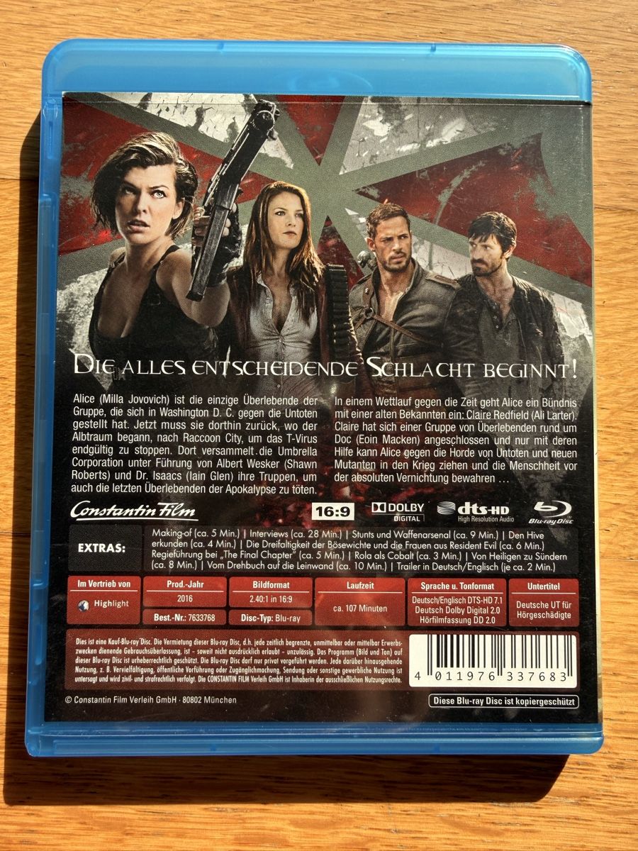 Tous les DVDs: Resident Evil - The Final Chapter (2016) Blu-ray – D'occasion à Kölliken par nerdorado 1