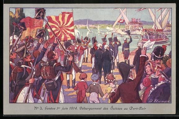 Cartoline postali: Geneve, Schweizer Bundesfeier 1914, Deba – Usato da Berlin venduto da bartko-reher