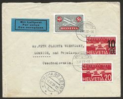 Flugpost Schweiz 1937 Zürich Strassburg Prag Luftpost