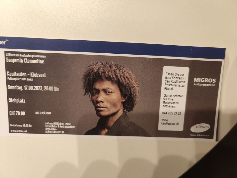 Ticket Benjamin Clementine 17.9. , Kaufleuten (Neu und originalverpackt ...