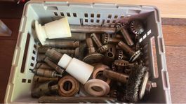 Assorted Metal Tooling Parts in Storage Crate