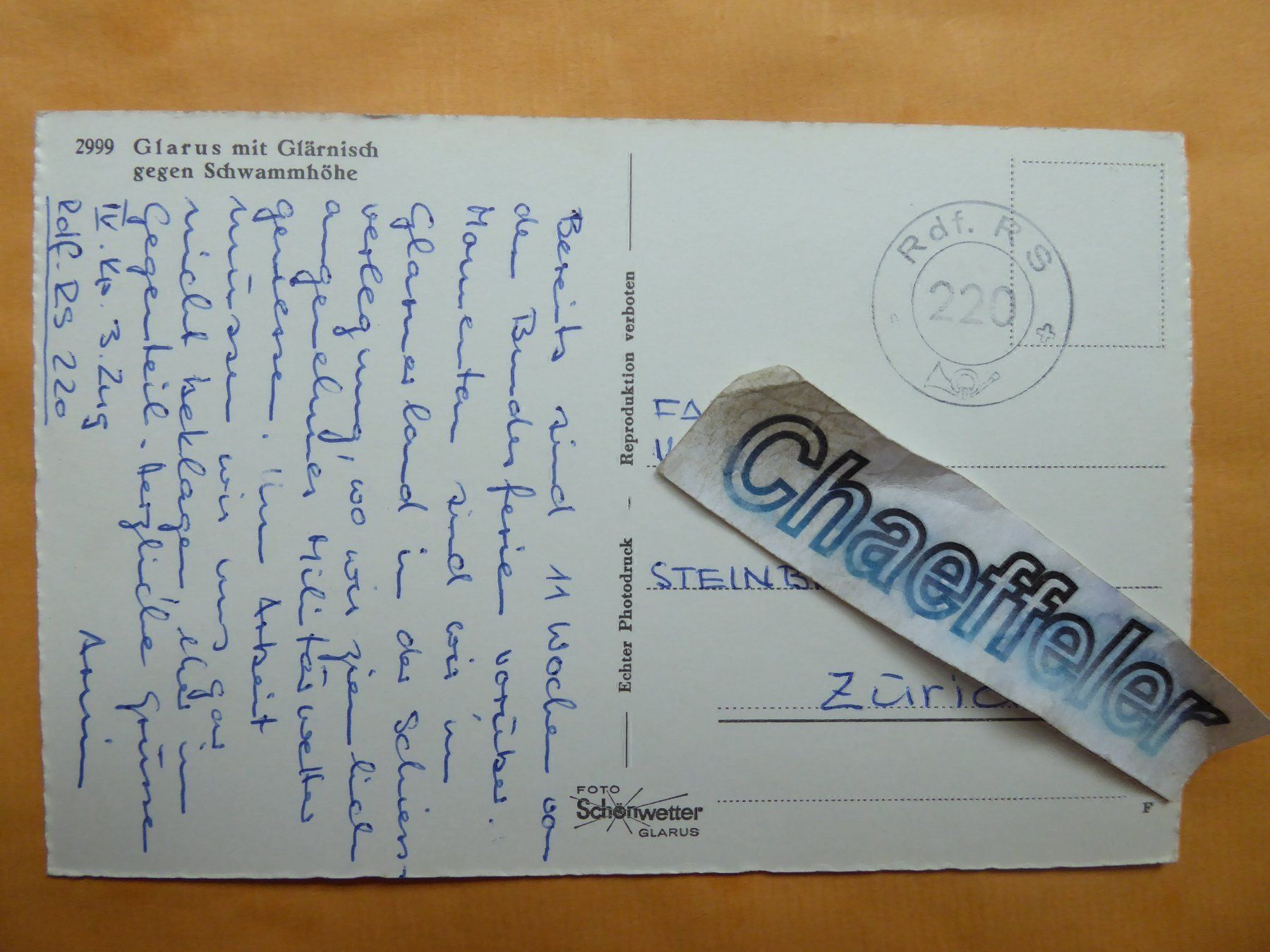 Cartoline postali: 2999 Glarus mit Glärnisch gegen – Usato da Zürich venduto da Chaeffeler 1