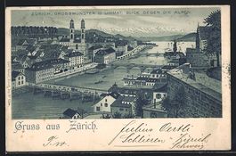 Litho Zürich, Grossmünster und Limmat,