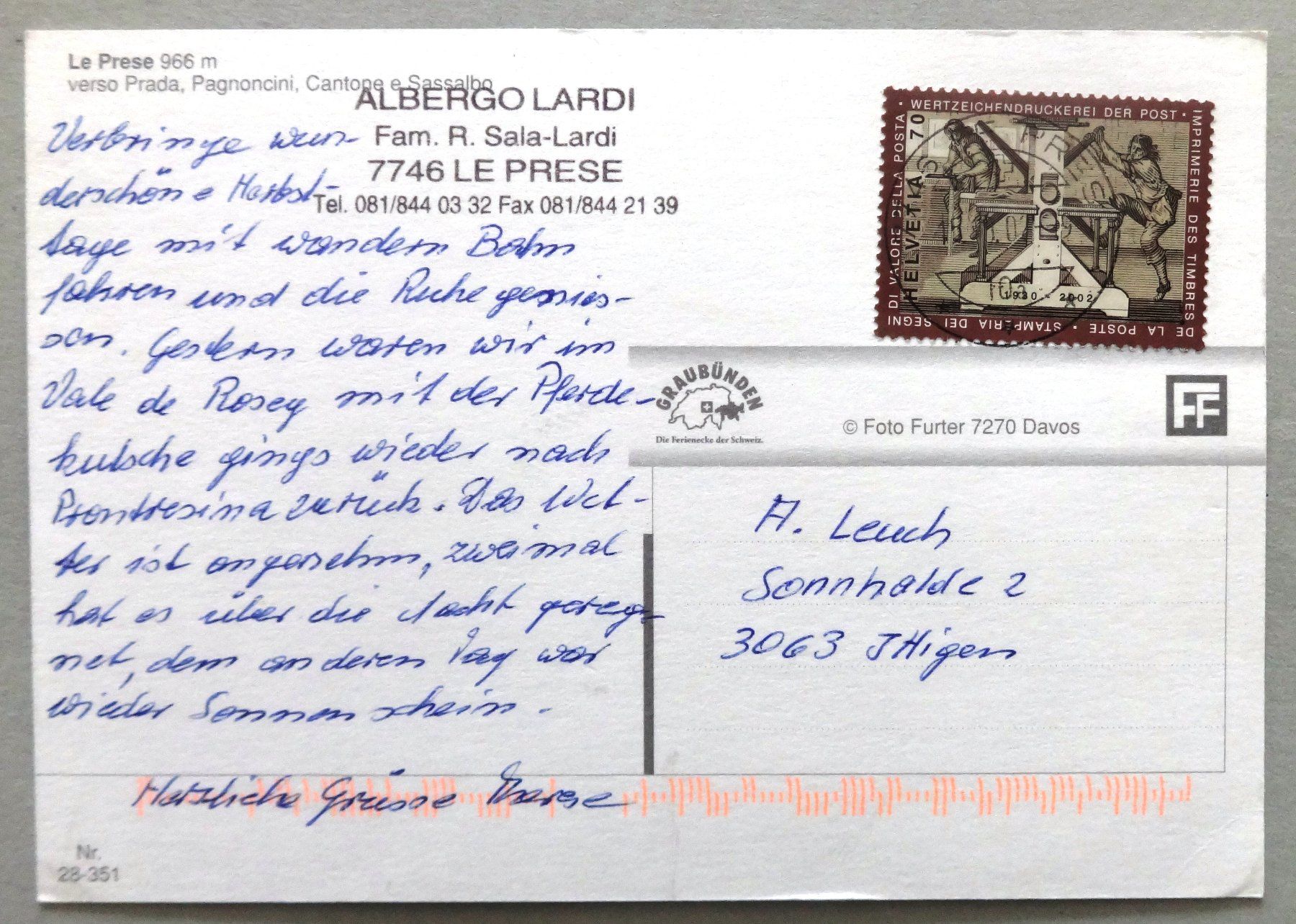 Cartoline postali: Le Prese 966 m – Usato da Fétigny venduto da Billy2miny 1