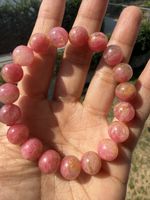 Rhodonit Perlenarmband 10mm • Einzigartiges Rosa-Goldgelb •