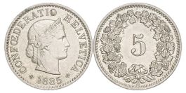 5 Rappen von 1885 (fast unzirkuliert)
