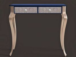  Blau-Silberner Beistelltisch | Handveredelt | Upcycling 