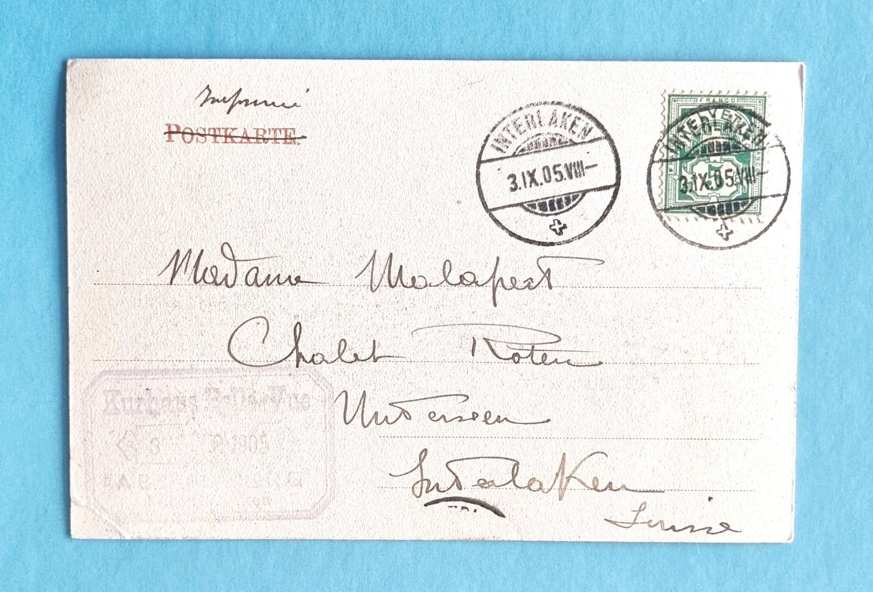 Cartoline postali: Abendberg  - Hotel Bellevue mit Bergkullisse - 1905 – Usato da Rothrist venduto da RROENK 1