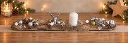 Weihnachtsdekoration Holz mit Hirsch und Kerze silber