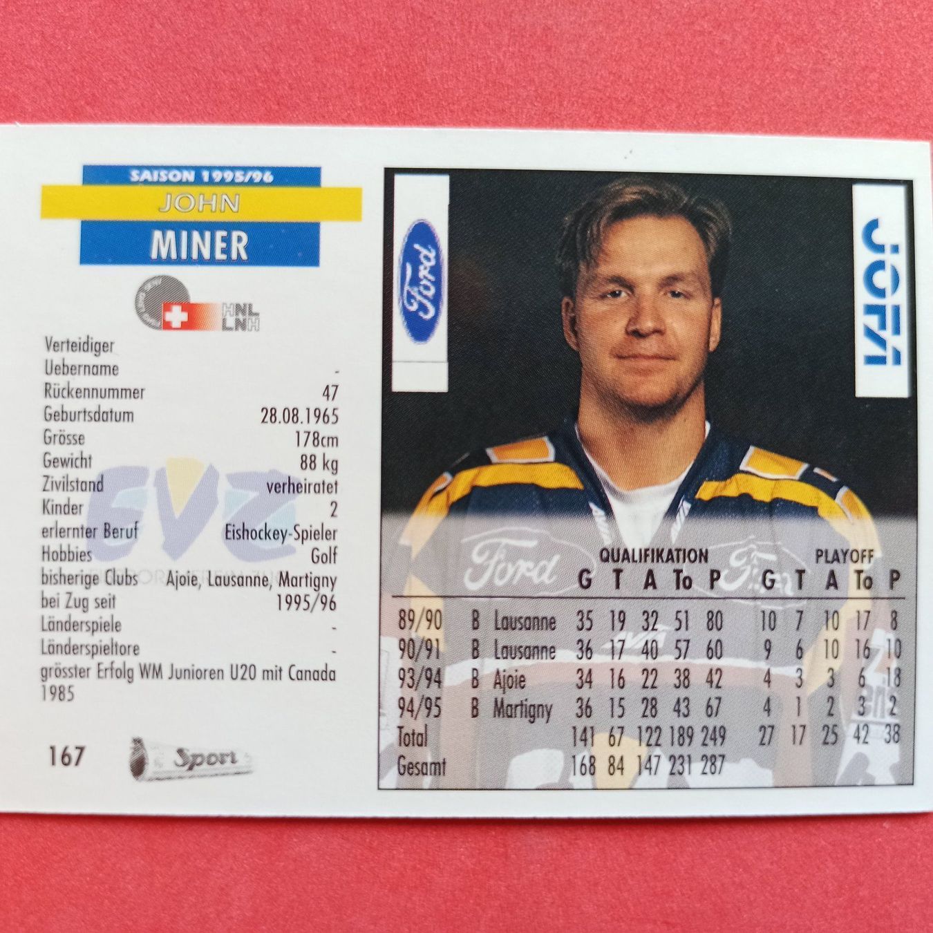 Carte collezionabili: John Miner - EV ZUG - 1995/96 – Usato da Dübendorf venduto da kb86_MOVIE 1