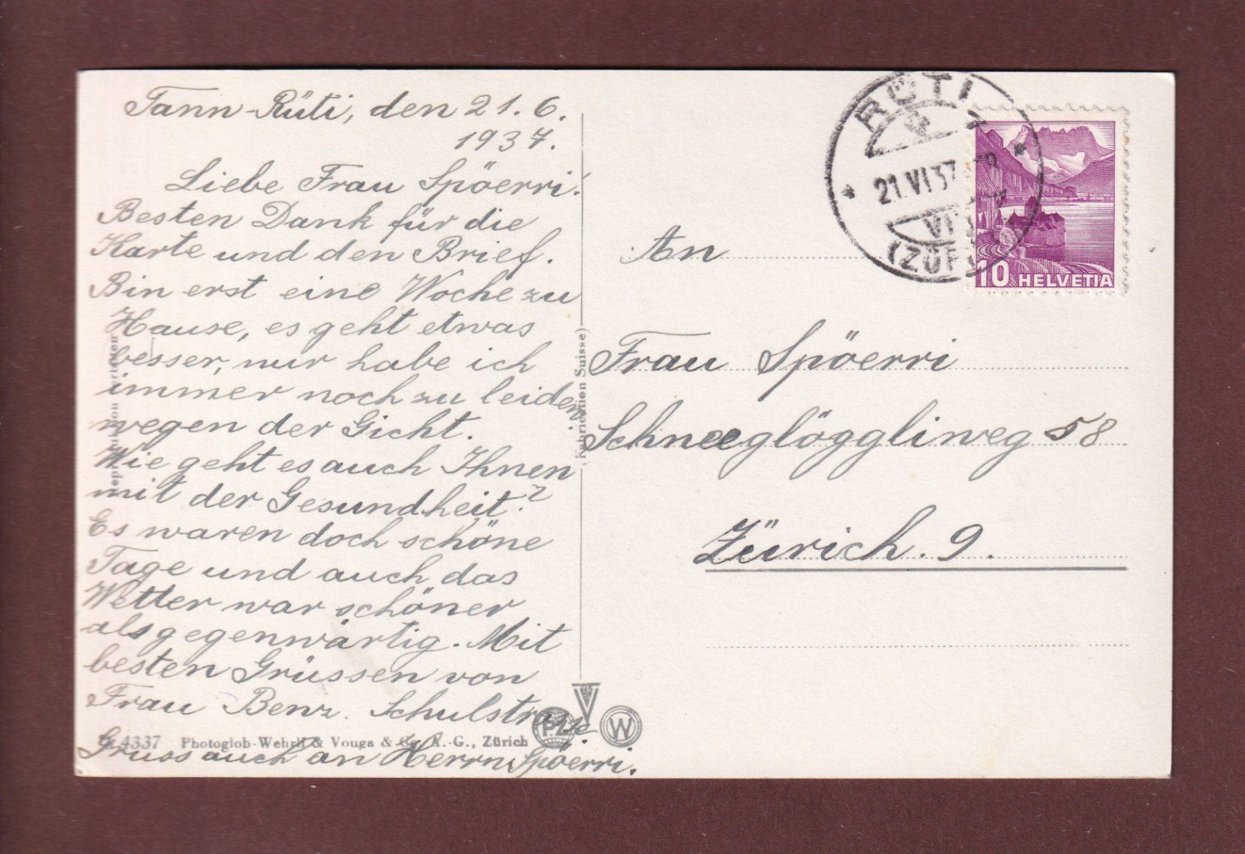 Cartoline postali: RHEINFELDEN - Messerturm - 1937 – Usato da Pully venduto da nicecards 1
