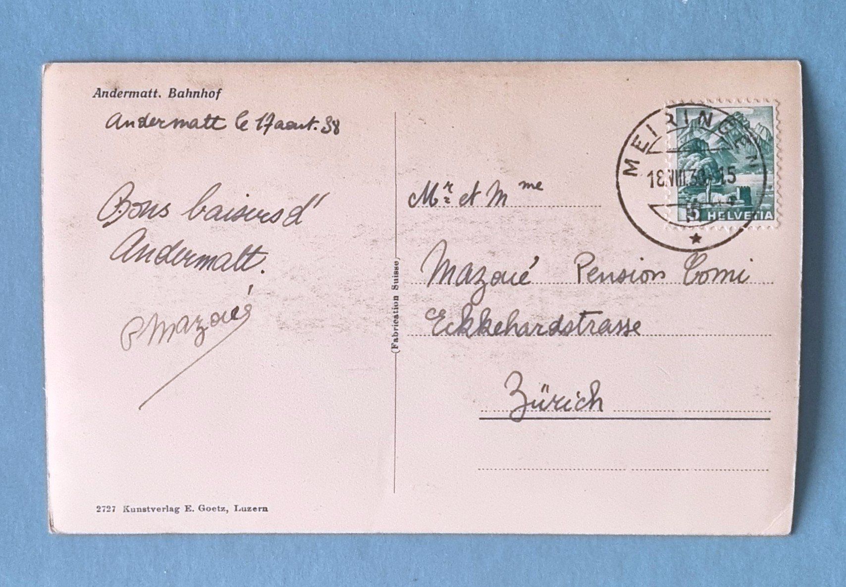 Cartoline postali: Andermatt - Bahnhof - alte Ansichtskarte von 1938 – Usato da Rothrist venduto da RROENK 2