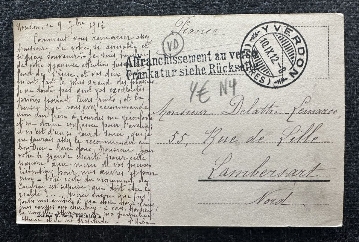 Ansichtskarten: Yverdon vue générale 1912 – Gebraucht aus Wettingen von Phibras 1