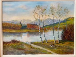 78 cm x63.5cm/ F. Benninger1955/ Öl Gemälde Am Altenrhein
