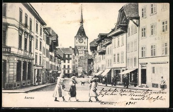 Cartes postales: Aarau, Strassenpartie mit Coiffeur E. Ha – D'occasion à Berlin par bartko-reher