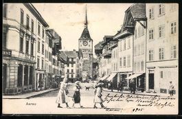 Aarau, Strassenpartie mit Coiffeur E. Ha