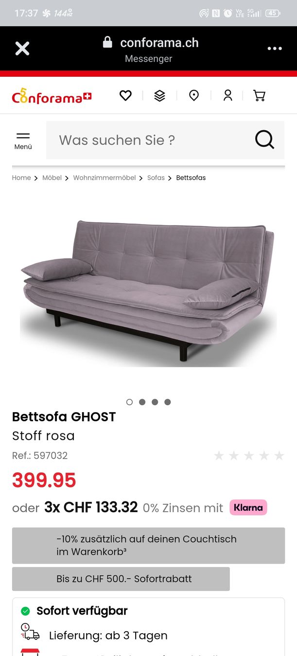 Conforama Sofas: Bettsofa GHOST Stoff rosa neuwertiger Zustand – Gebraucht aus Rupperswil von sepppy