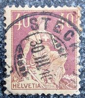 Schweiz Helvetia mit Schwert 1908, Faserpapier, schön gest.