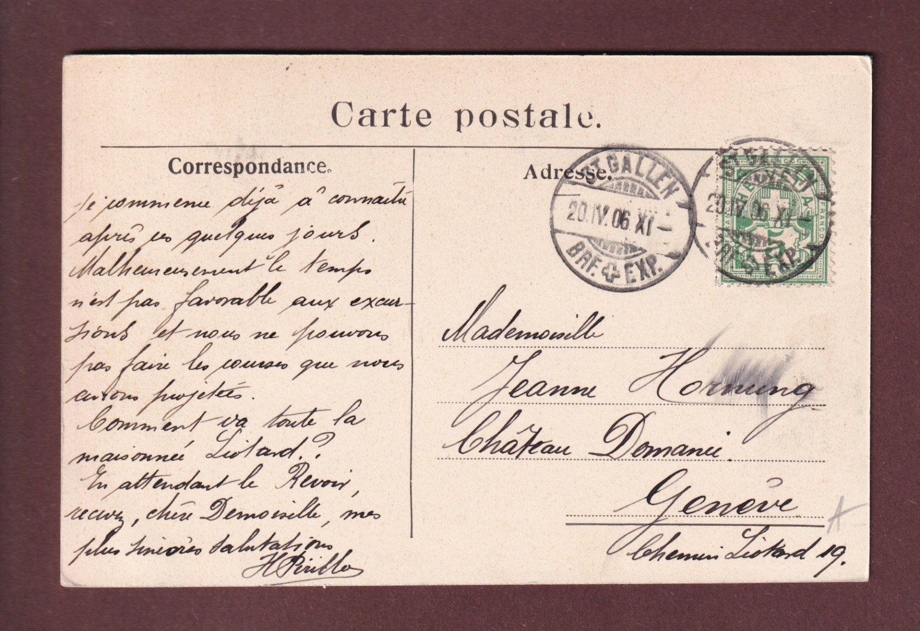 Cartoline postali: ST. GALLEN - Teilansicht - 1906 – Usato da Pully venduto da nicecards 1