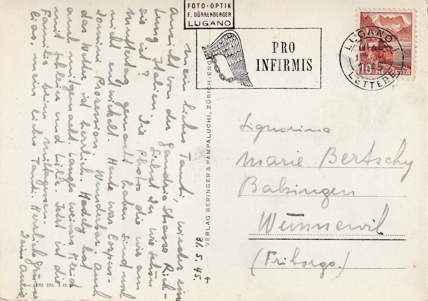 Cartoline postali: AK Gandria gel. 1.6.1945 – Usato da Fribourg venduto da schnalla92 1