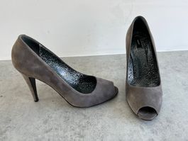 BALLY Peeptoes Pumps grau Gr. 38.5, NP: 525.-