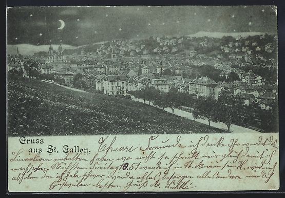Cartoline postali: Mondschein-AK St. Gallen, Gesamtansicht  – Usato da Berlin venduto da bartko-reher