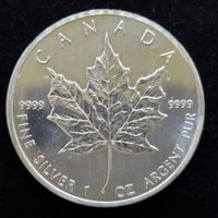1 Unze Silber Kanada Maple Leaf 5$, 999/1000 Silber, 1990