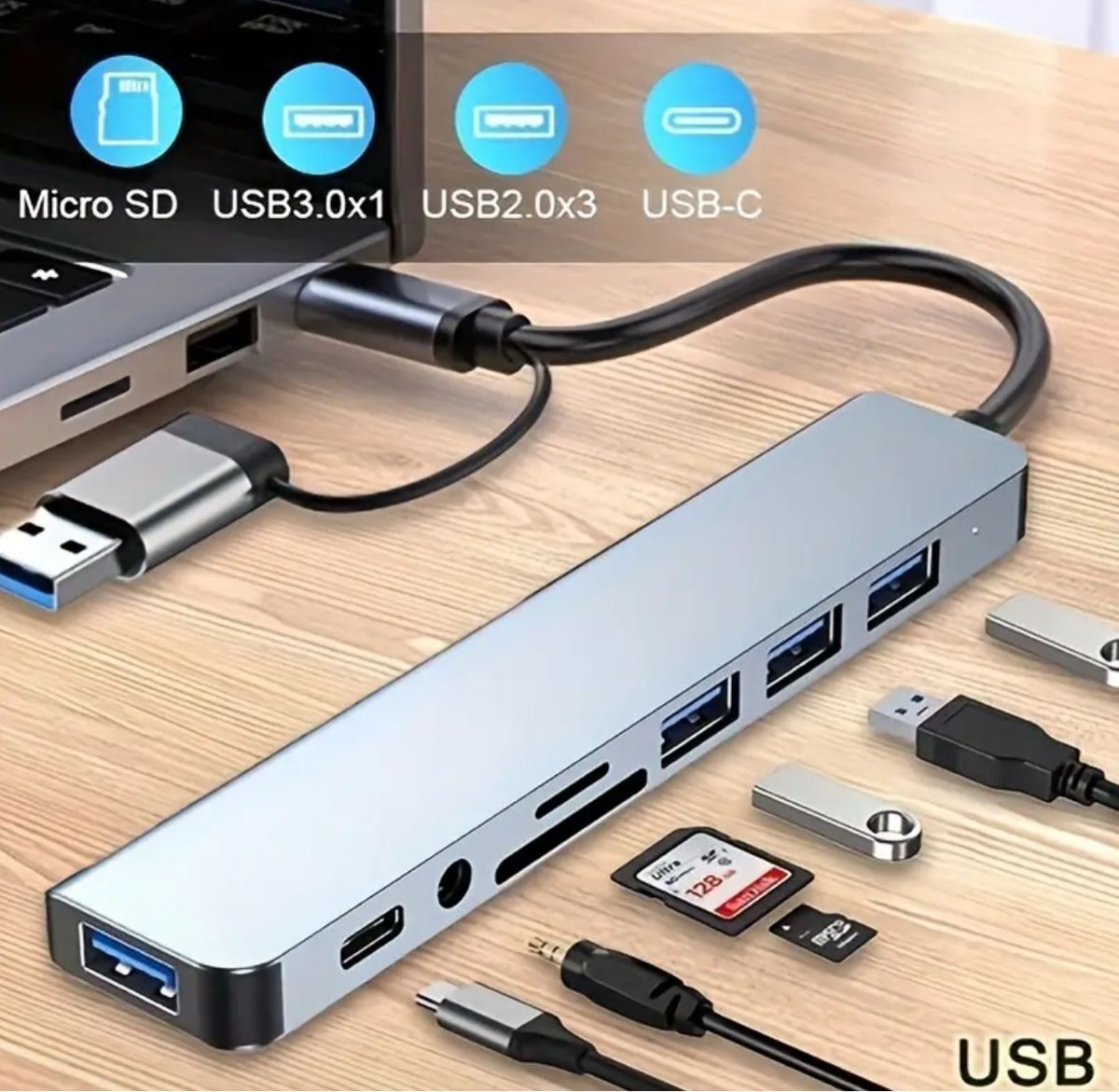 Hub & Switch: Hub Adapter - 8 in 1, Silber, Top! – Nuovo e nell'imballaggio originale da Suhr venduto da SchnapperCH 1