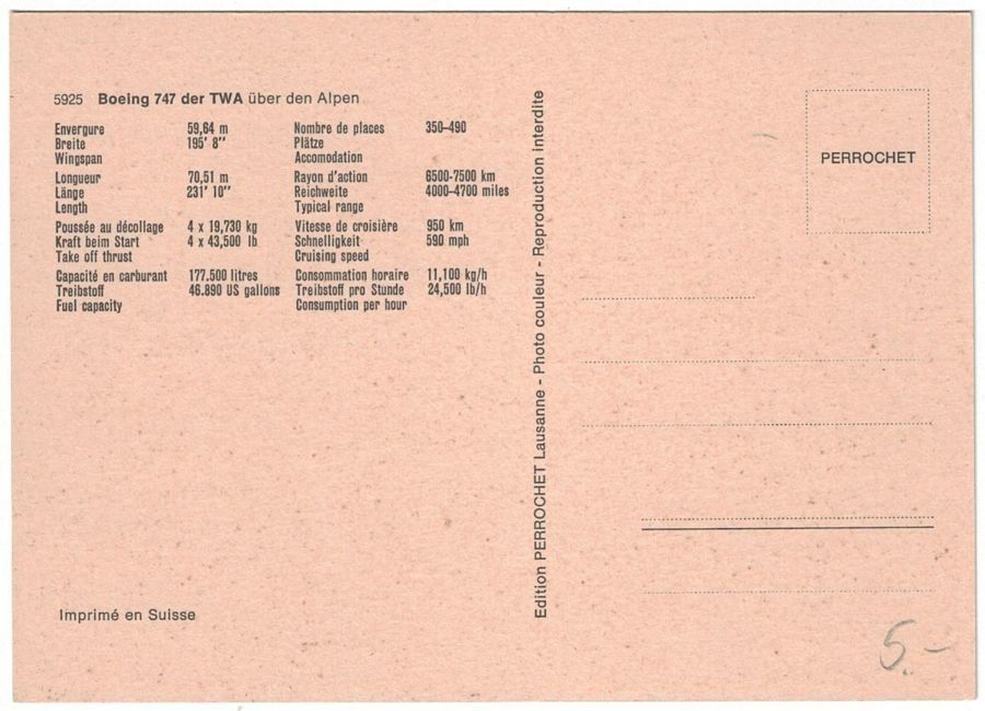 Cartoline postali: TWA Boeing 747 über den Alpen – Usato da Frauenfeld venduto da POML 1
