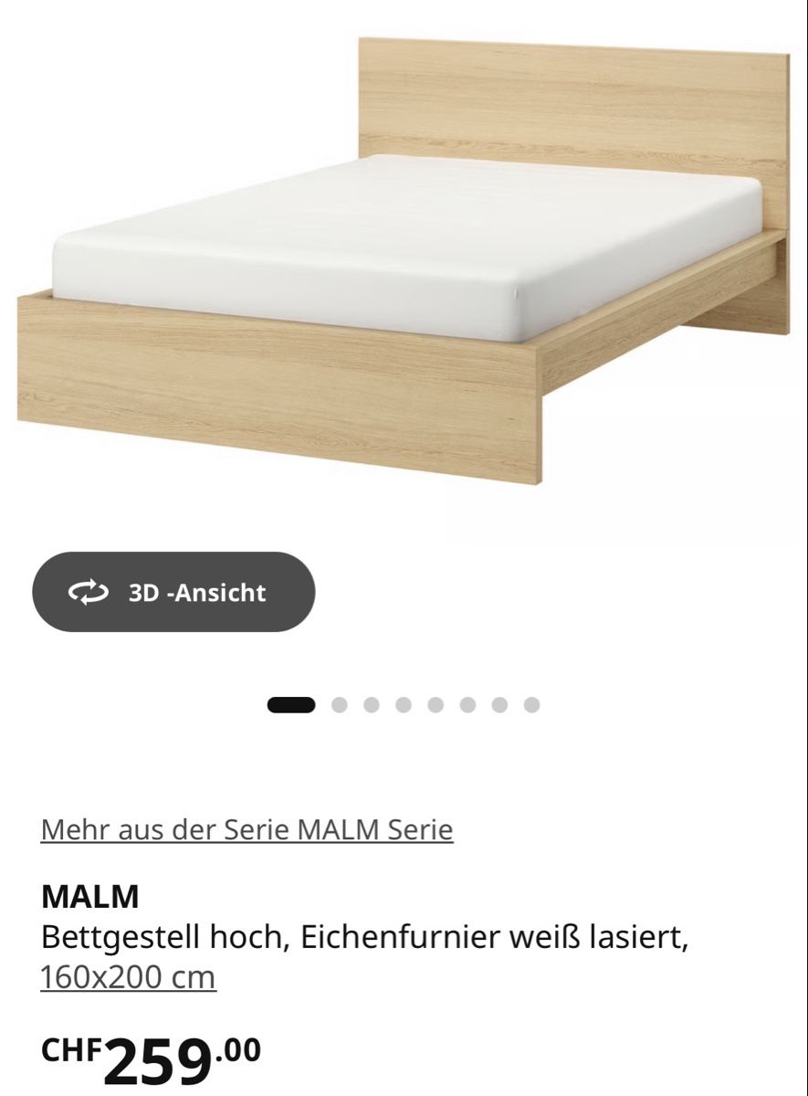 Letti: Bettgestell MALM IKEA 160x200 – Usato da Allschwil venduto da GrenzWert 1