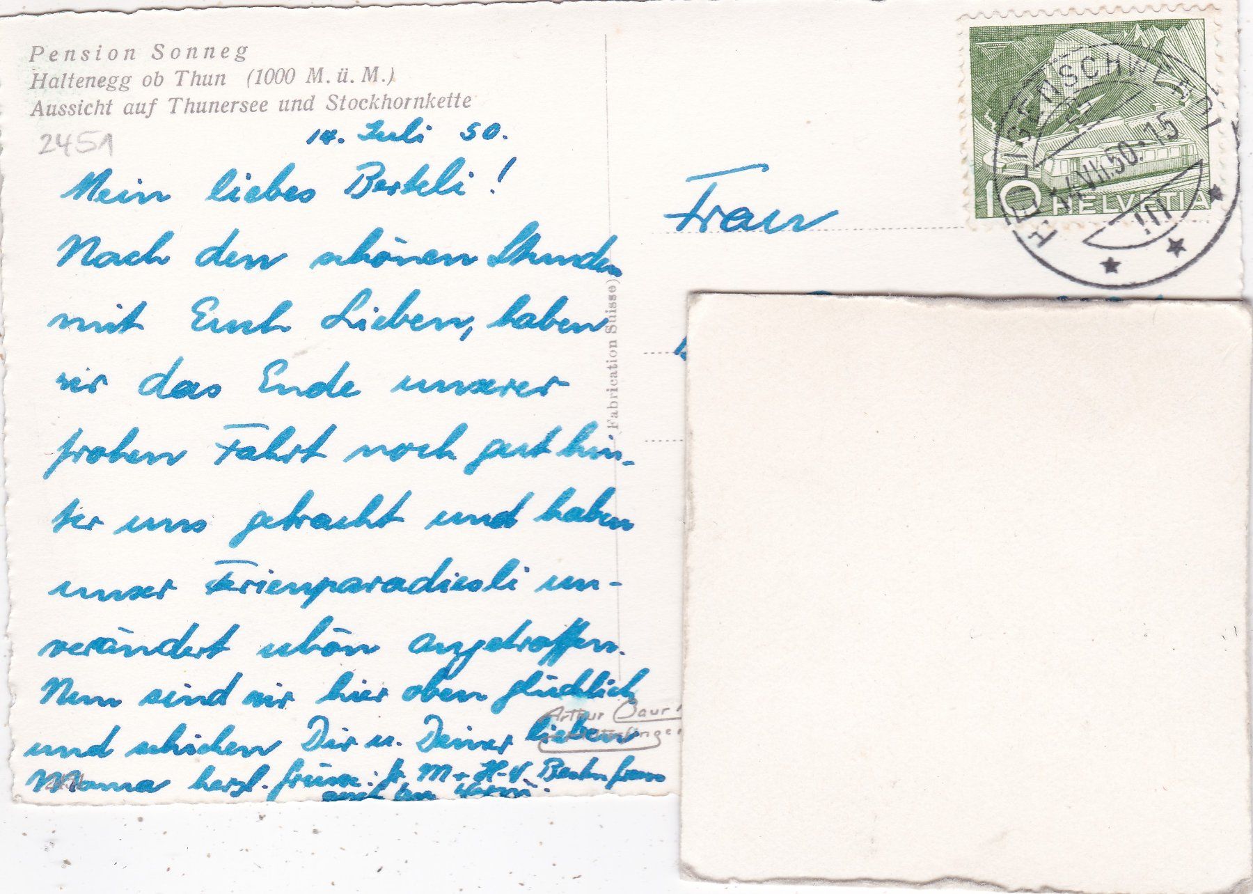 Ansichtskarten: Pension Sonneg  Haltenegg ob Thun 1950 – Gebraucht aus Herisau von Lisegrat2008 1