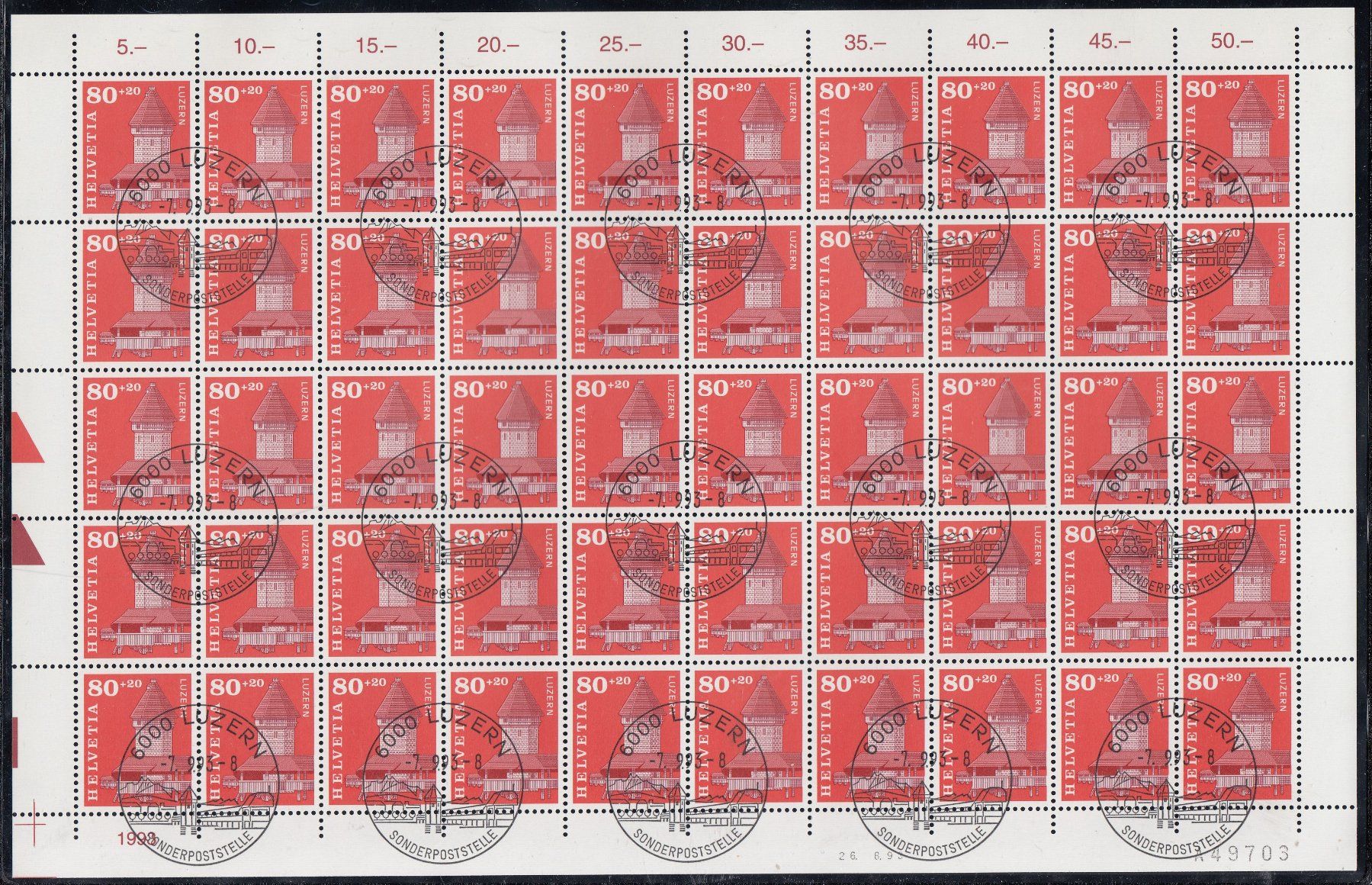 Tutti i francobolli: 74 kompletter Bogen mit passendem FD-Stempel 7.9.93 – Usato da Spreitenbach venduto da Lienbi01