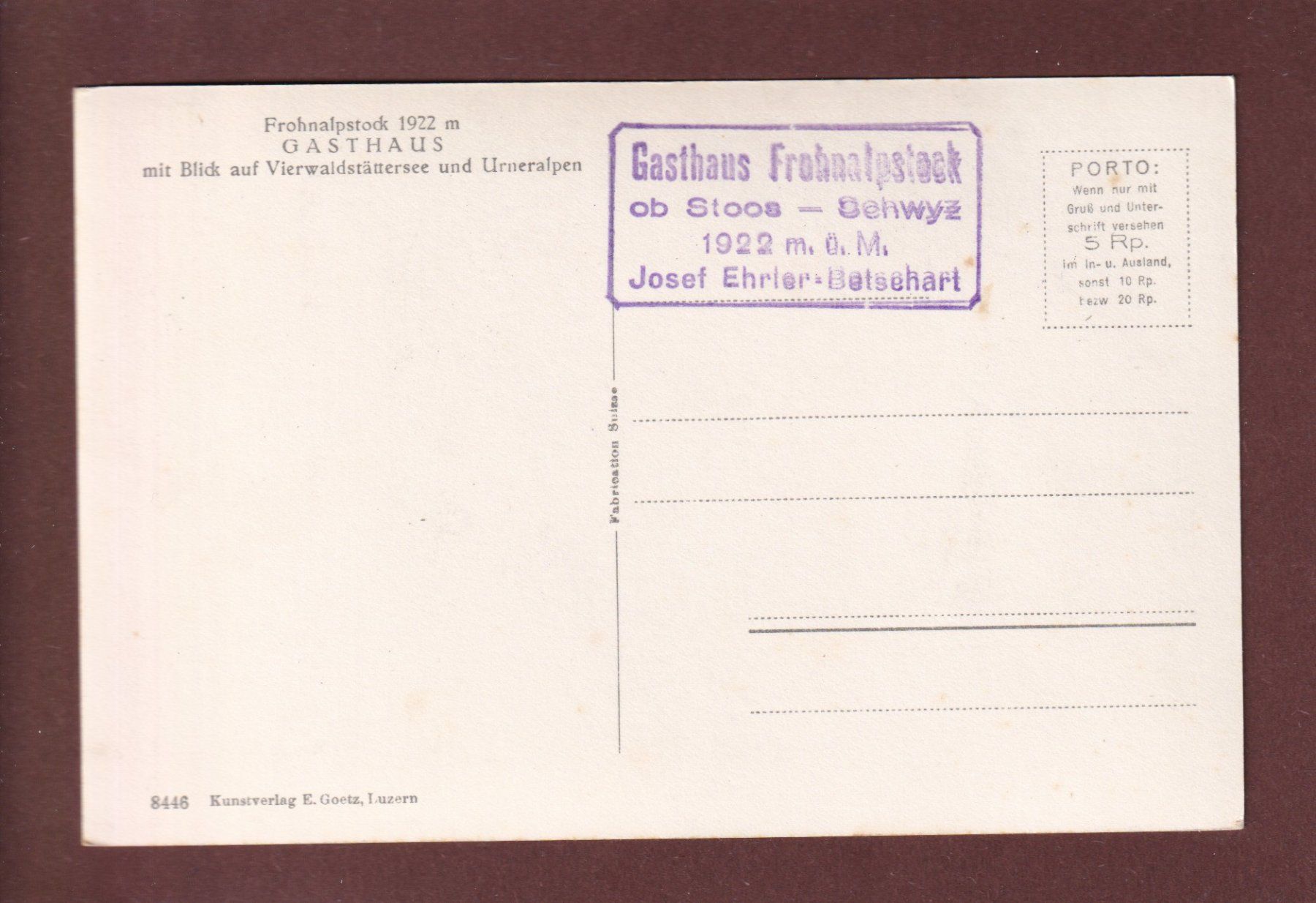 Cartoline postali: FROHNALPSTOCK - Gasthaus – Usato da Pully venduto da nicecards 1