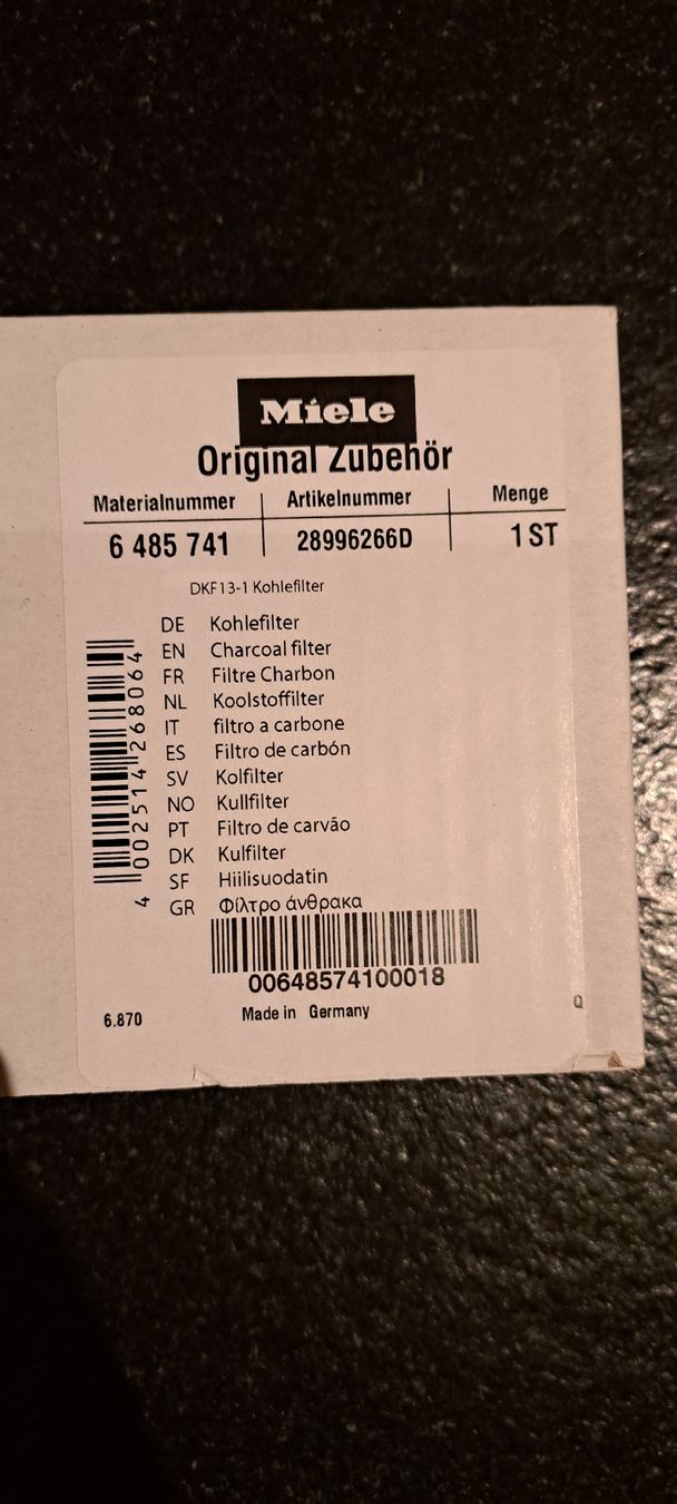 Miele Altro per la casa: Aktivkohlefilter von Miele Orginal DKF 13-1 – Nuovo e nell'imballaggio originale da Buttisholz venduto da REX001