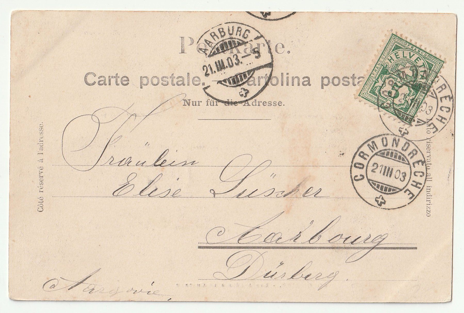 Cartoline postali: Postkarte Colombier 1903 – Usato da Basel venduto da chrisKB 1