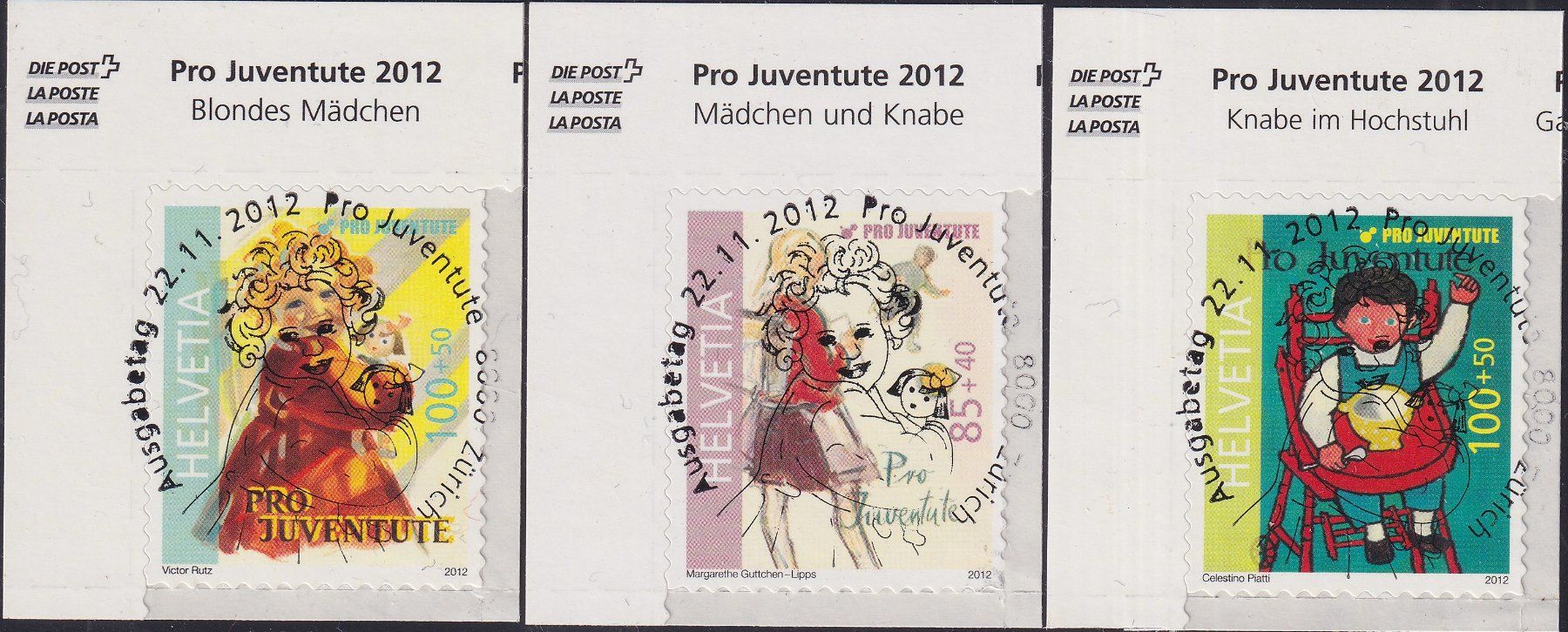 Tutti i francobolli: 2012, J406B-408B, Bogenecken-Serie mit Ersttags-Vollstempel – Usato da Sursee venduto da Luzernerraute