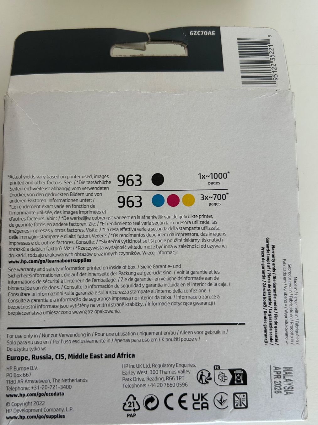 Hewlett Packard Cartouches & Toner: HP 963 Druckerpatronen 4-pack – Neuf avec emballage d'origine à Oberwil b. Zug par design_at_work 1