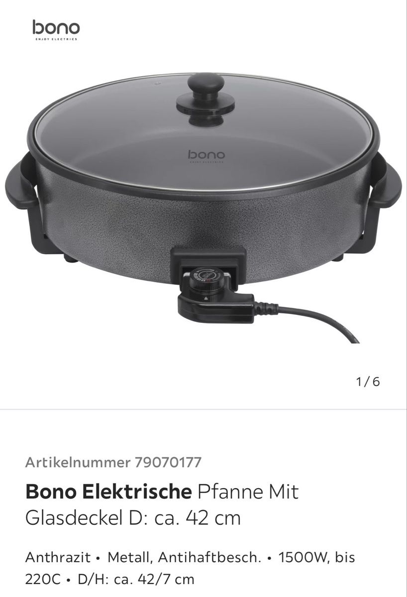 Pfannen: Bono Elektrische Pfanne Mit Glasdeckel – Neu und originalverpackt aus Zürich von haschmet
