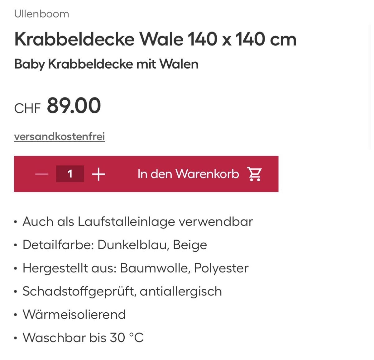 Tappeto da gioco: Krabbeldecke ullenboom 140x140cm – Usato da Lufingen venduto da Hafula 2
