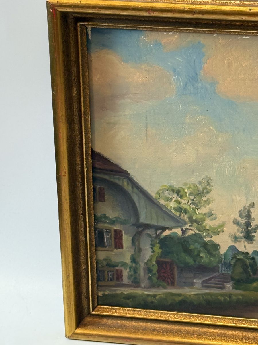 Dipinti: Ölgemälde Kirchlindach b. Bern von Wohlgenemuth 1949 – Usato da Grenchen venduto da swiss.antiques 2
