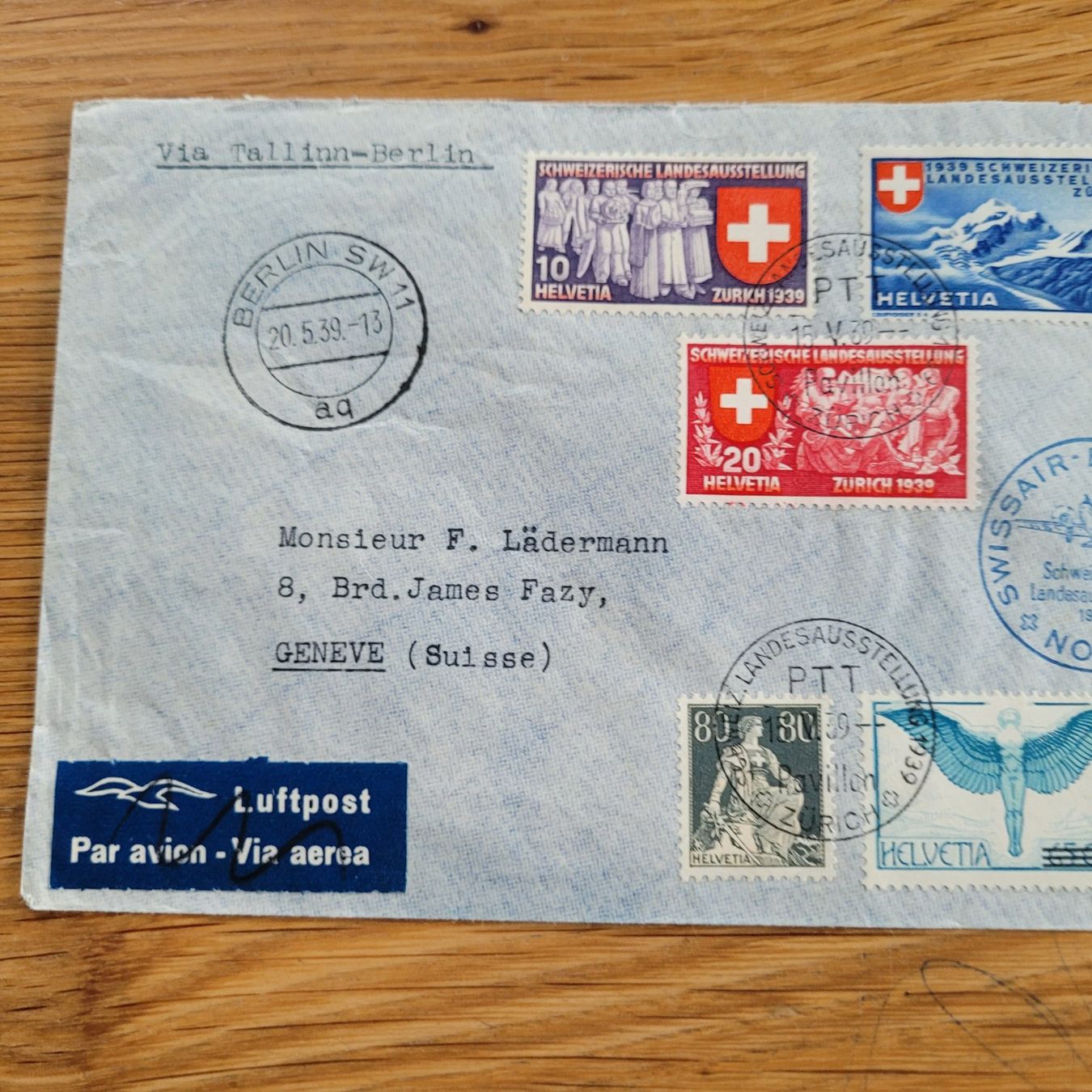 Tutti i francobolli: Luftpost Tallinn-Berlin 1939 Genève – Usato da Biel/Bienne venduto da Destockweb