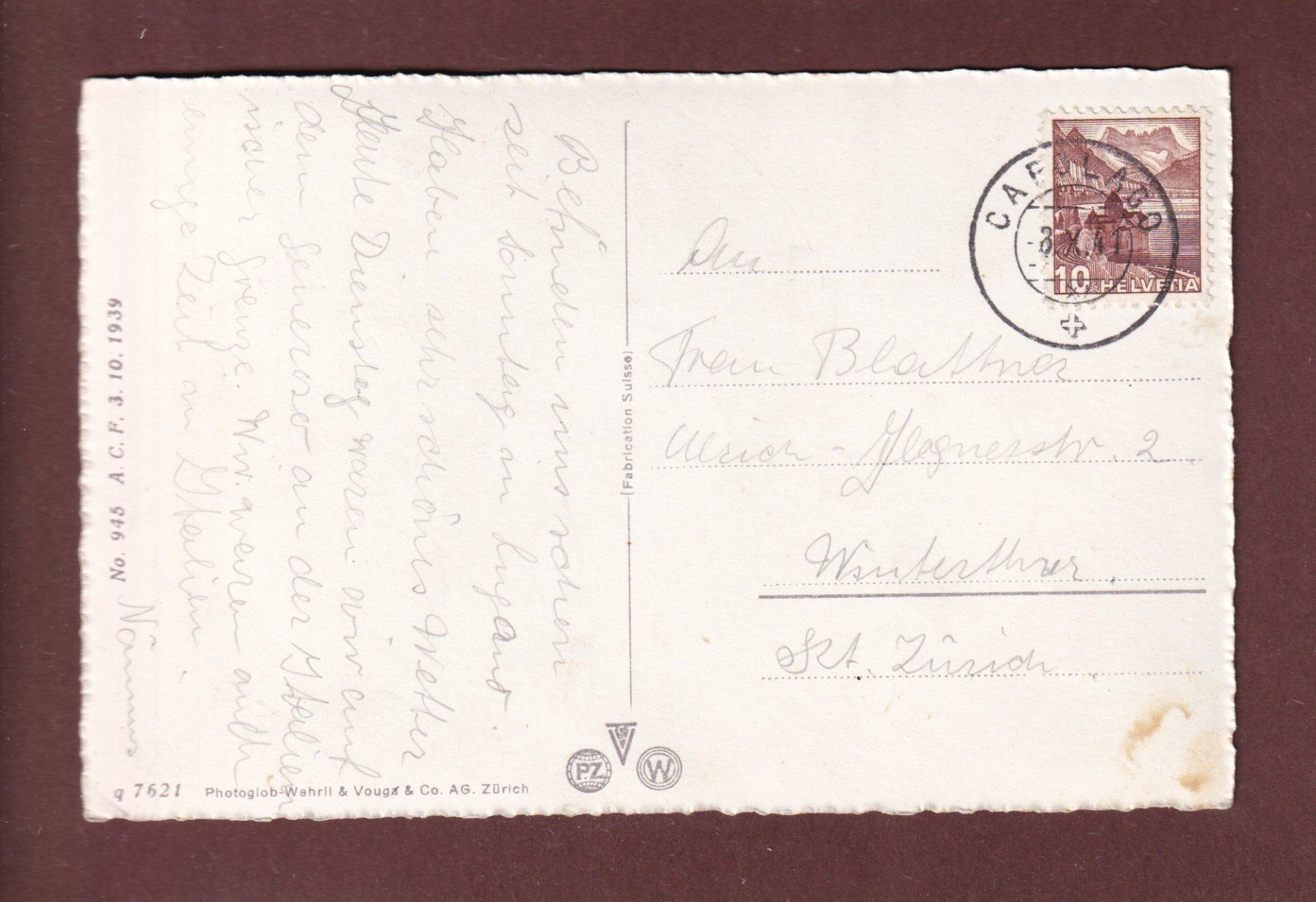 Cartes postales: MONTE GENEROSO - 1941 – D'occasion à Pully par nicecards-shop 1