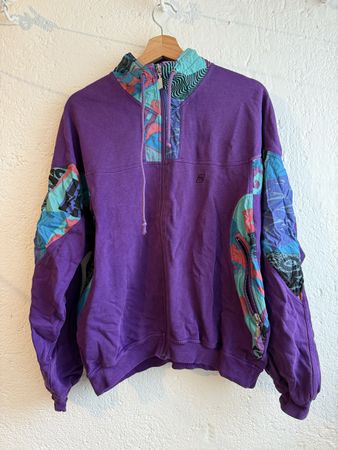 Vintage Sweatjacke Reissverschluss lila gemustert Grösse M