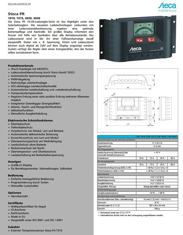 Solarladeregler Steca PR 3030, 12/24V, 30A Ladestrom (Gebraucht) in ...