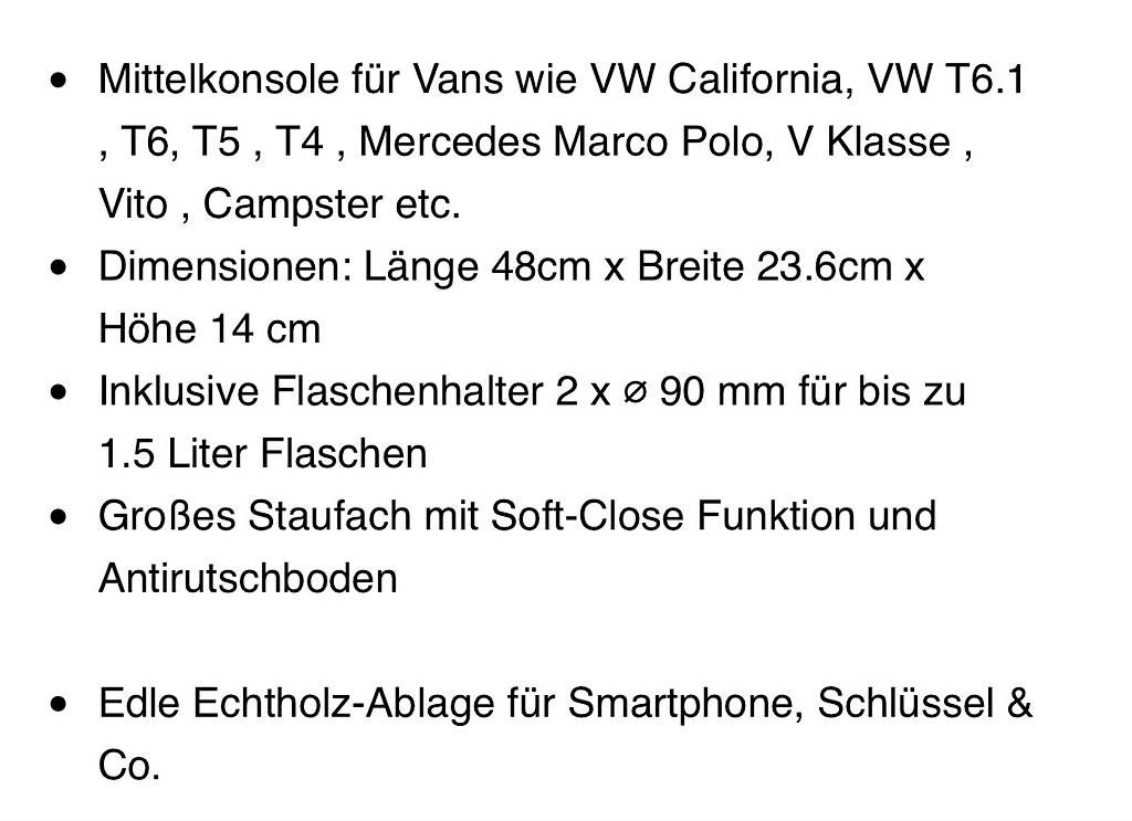 Altri accessori per camping: Camping Van: Mittelkonsole bringt Ordnung – Usato da Bolligen venduto da fel_cp8q 3