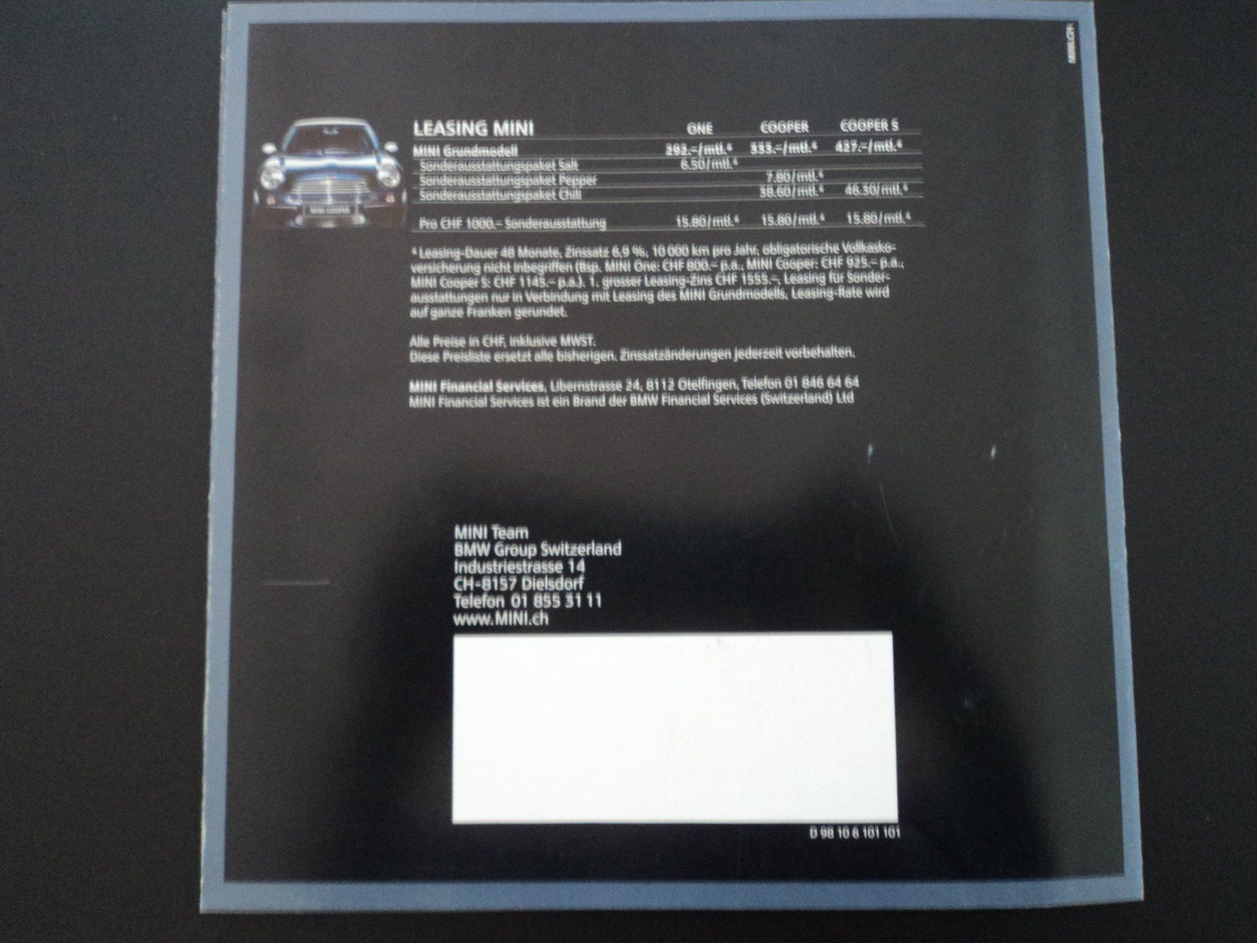 Mini Dokumente: Prospekt Preisliste Mini Cooper S Mini One 2002 – Gebraucht aus Schwarzenburg von modelCARama 3
