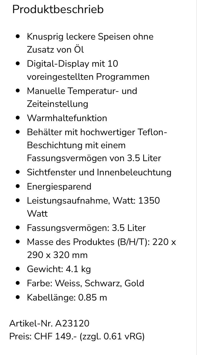 Turmix Elettrodomestici da cucina: Turmix Heissluftfritteuse CX 250 – Usato da Wetzikon ZH venduto da nin_yjd7 3
