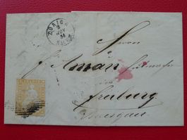 1854: 25B frühe Verwendung: Brief ZÜRICH - Freiburg, 500.-+