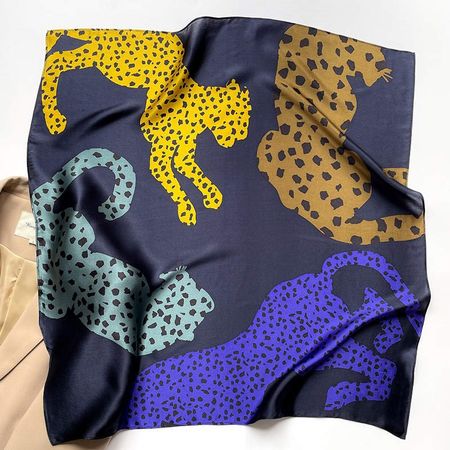 New 68cm 100% Silk Scarf, Cheetah Print Colorful Scarf