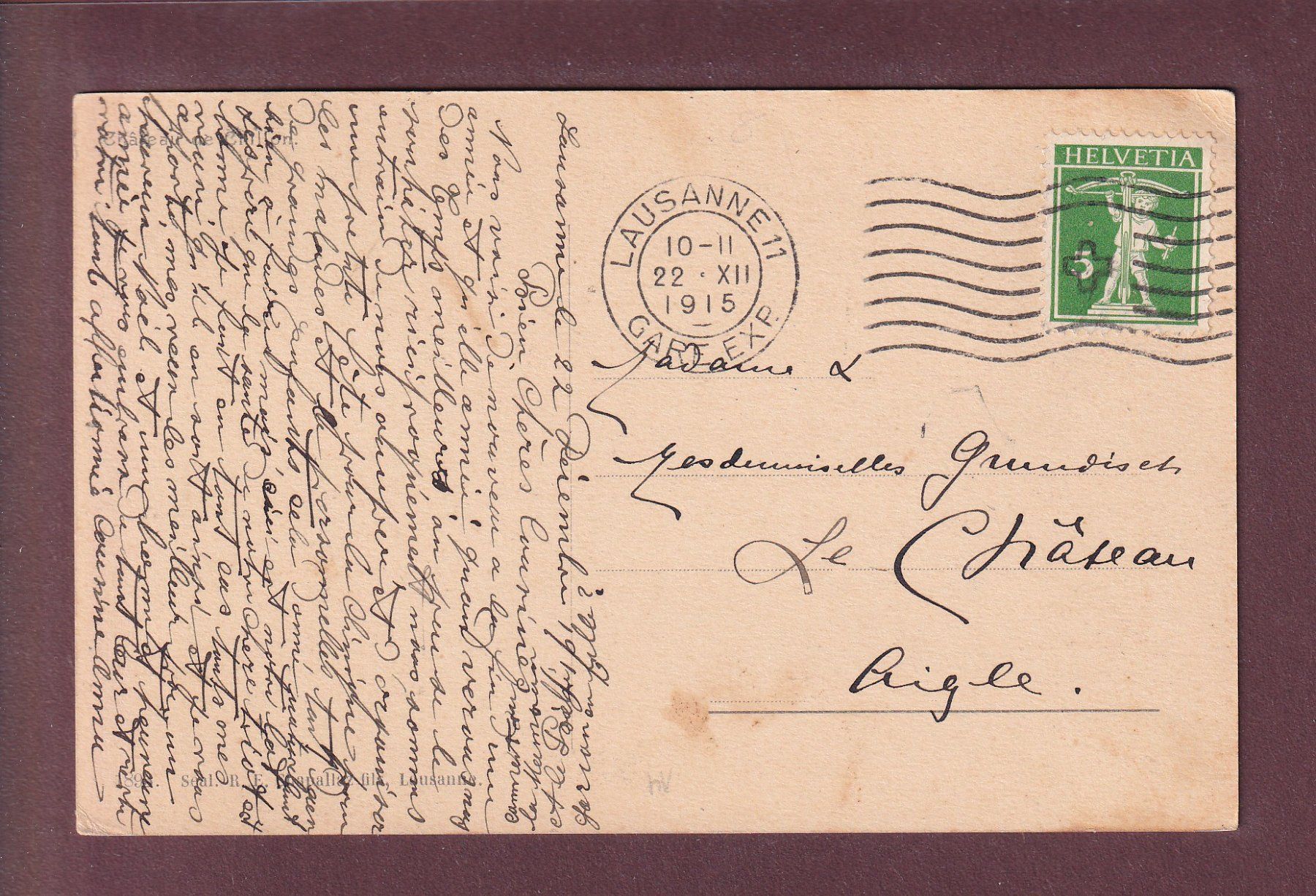 Cartoline postali: CHÂTEAU DE CHILLON - 1915 – Usato da Pully venduto da nicecards 1